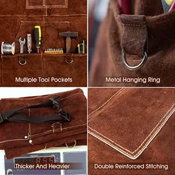 YESWELDER Leather Welding Work Shop Apron with 6 Pockets Heat Flame Resistant Cowhide Welder Apron Heavy Duty Blacksmith Aprons Adjustable for Welders Men Women Length 41"