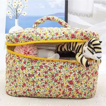 Elegant Quilted Cotton Makeup Bag for Women - PAZIMIIK