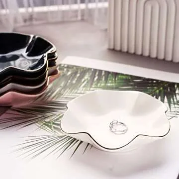 4.7 inch Small Ring Dish, Ceramic Jewelry Holder Tray, White Catch All Trinket Bowl for Keys Rings Earrings