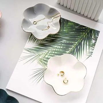 4.7 inch Small Ring Dish, Ceramic Jewelry Holder Tray, White Catch All Trinket Bowl for Keys Rings Earrings