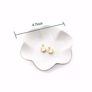4.7 inch Small Ring Dish, Ceramic Jewelry Holder Tray, White Catch All Trinket Bowl for Keys Rings Earrings