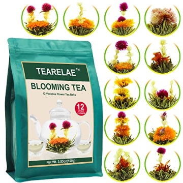 TEARELAE Blooming Tea Flowers - 12pcs Individually Sealed Flowering Tea Balls - Hand-Tied Natural Gr...