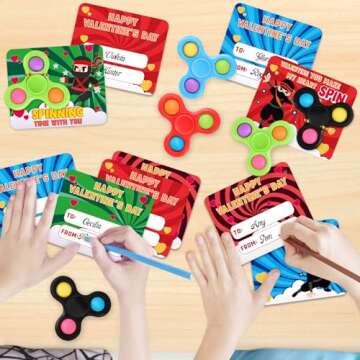 24 Pack Valentine's Day Cards for Kids with Fidget Spinners Toys, Sensory Fidget Toys for School Classroom Valentine's Gifts Exchange, Spinners Toys for Valentine's Party Favors