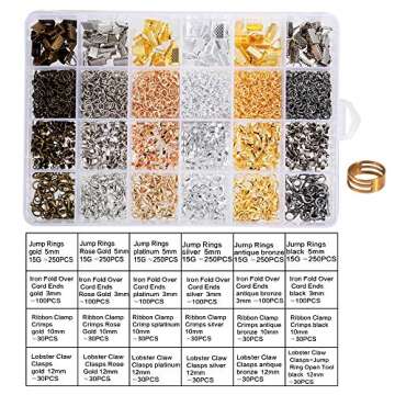 PP OPOUNT 24 Style 2400 Pcs/Box Jewelry Making Kit 6 Colors with Open Jump Rings, Lobster Clasps, Cord Ends and Ribbon Ends