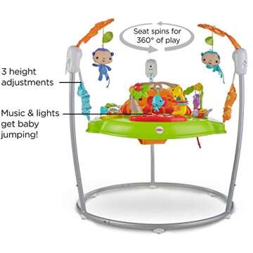 Fisher-Price Baby Bouncer Tiger Time Jumperoo Musical Activity Center with Lights Sounds & Developmental Toys