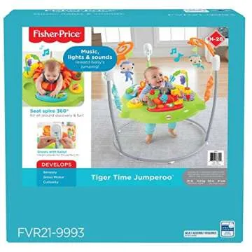 Fisher-Price Baby Bouncer Tiger Time Jumperoo Musical Activity Center with Lights Sounds & Developmental Toys