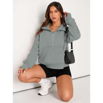 AUTOMET Womens Sweatshirts Half Zip Cropped Pullover Fleece Quarter Zipper Hoodies 2025 Fall Fashion Outfits Clothes Greygreen Small