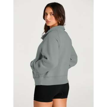AUTOMET Womens Sweatshirts Half Zip Cropped Pullover Fleece Quarter Zipper Hoodies 2025 Fall Fashion Outfits Clothes Greygreen Small