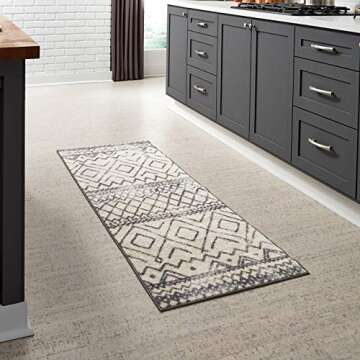 Maples Rugs Abstract Diamond Modern Distressed Non Slip Runner Rug For Hallway Entry Way Floor Carpe...