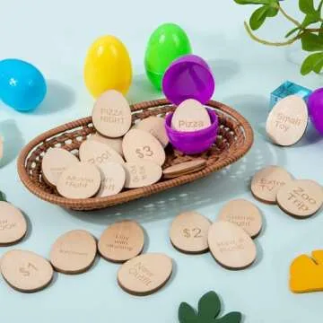 Easter Egg Tokens 24Pcs - Unique Wooden Fillers for Eggs