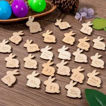 Easter Egg Tokens 24Pcs - Unique Wooden Fillers for Eggs
