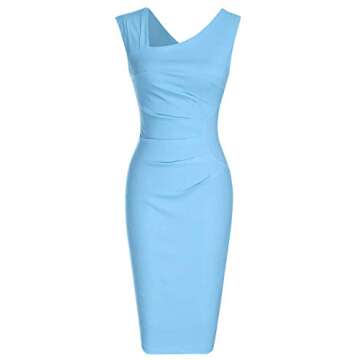 MUXXN Women's Vintage 1950s Style V Neck Sleeveless Midi Length Formal Slim Office Business Work Pencil Dresses Airy Blue S