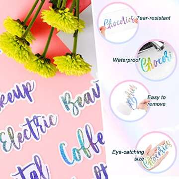 Chinco 34 Pcs Budget Stickers for Cash Envelope Colorful Cash Binder Labels Stickers Budget Binder Planners Decals Holographic Vinyl Label Decal for Finance Planner A6 Budget Binder(Silver Ink Color)