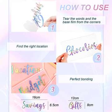 Chinco 34 Pcs Budget Stickers for Cash Envelope Colorful Cash Binder Labels Stickers Budget Binder Planners Decals Holographic Vinyl Label Decal for Finance Planner A6 Budget Binder(Silver Ink Color)