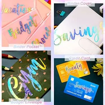 Chinco 34 Pcs Budget Stickers for Cash Envelope Colorful Cash Binder Labels Stickers Budget Binder Planners Decals Holographic Vinyl Label Decal for Finance Planner A6 Budget Binder(Silver Ink Color)