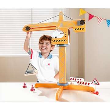 Hape Playscapes Crane Lift Playset| Construction Truck Vehicle Playset for Kids