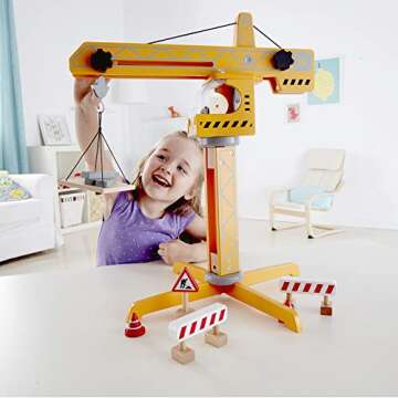 Hape Playscapes Crane Lift Playset| Construction Truck Vehicle Playset for Kids