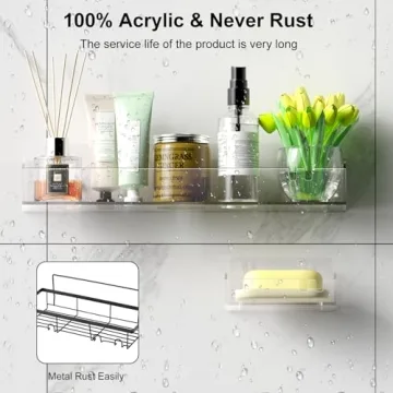 BSSOYAMM Clear Acrylic Shower Shelves with Soap Dish