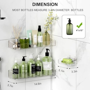 BSSOYAMM Clear Acrylic Shower Shelves with Soap Dish