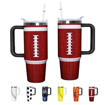 Hpytmbernb 30 oz Football Tumbler with Handle and Lid Double Walled Stainless Steel Insulated Travel...