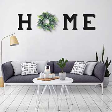 Wall Hanging Home Sign with Artificial Eucalyptus for O Rustic Wooden Home Letters with Wreath Farmouse Home Wall Decor Signs for Living Room Dinning Room House (Black)