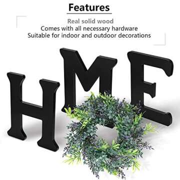 Wall Hanging Home Sign with Artificial Eucalyptus for O Rustic Wooden Home Letters with Wreath Farmouse Home Wall Decor Signs for Living Room Dinning Room House (Black)