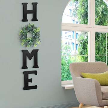 Wall Hanging Home Sign with Artificial Eucalyptus for O Rustic Wooden Home Letters with Wreath Farmouse Home Wall Decor Signs for Living Room Dinning Room House (Black)