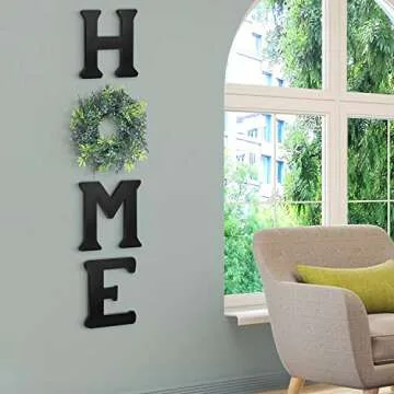Wall Hanging Home Sign with Artificial Eucalyptus for O Rustic Wooden Home Letters with Wreath Farmouse Home Wall Decor Signs for Living Room Dinning Room House (Black)
