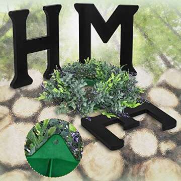 Wall Hanging Home Sign with Artificial Eucalyptus for O Rustic Wooden Home Letters with Wreath Farmouse Home Wall Decor Signs for Living Room Dinning Room House (Black)