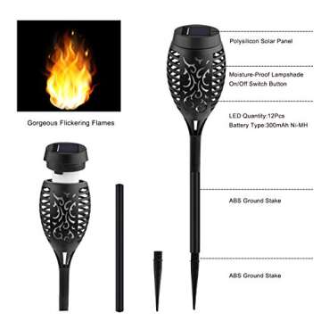 Kurifier 12Pack Flickering Flame Solar Torch Lights for Garden Decor, Waterproof Solar Lights Outdoor Decorative, Outdoor Decorations for Yard Porch Lawn Patio Outside Decor-Luces Solares para Jardin