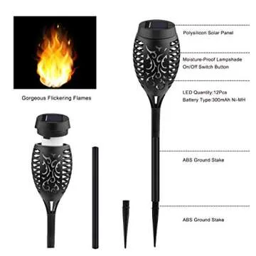 Kurifier 12Pack Flickering Flame Solar Torch Lights for Garden Decor, Waterproof Solar Lights Outdoor Decorative, Outdoor Decorations for Yard Porch Lawn Patio Outside Decor-Luces Solares para Jardin