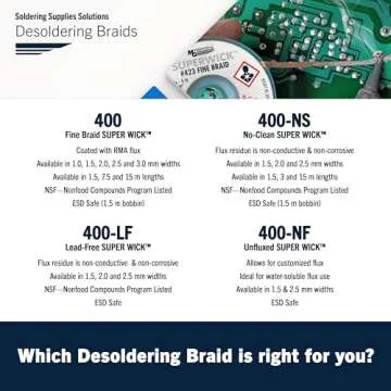 MG Chemicals - 423 Desoldering Braid #1 Fine Braid Super Wick with RMA Flux, 5' Length x 0.025" Width , White