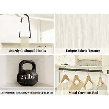 StorageWorks Hanging Closet Organizer with Garment Rod, 4 Section Closet Hanging Shelves, Hanging Clothes Cube Organizer, White & Ivory, 12 ¼" D x 24 ½" W x 28" H