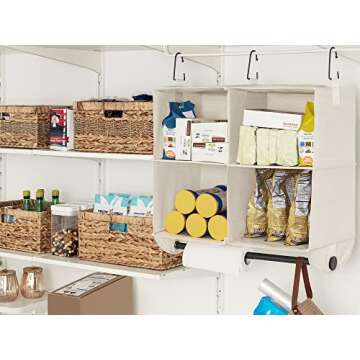 StorageWorks Hanging Closet Organizer with Garment Rod, 4 Section Closet Hanging Shelves, Hanging Clothes Cube Organizer, White & Ivory, 12 ¼" D x 24 ½" W x 28" H