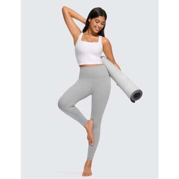 CRZ YOGA Butterluxe Womens Square Neck Longline Sports Bra - Workout Crop Tank Tops Padded with Built in Shelf Yoga Bra White Small