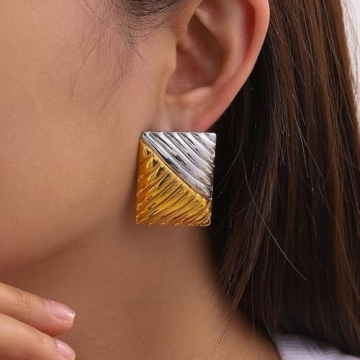Chunky Square Statement Earrings for Women in Gold/Silver