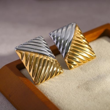 Chunky Square Statement Earrings for Women in Gold/Silver