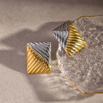 Chunky Square Statement Earrings for Women in Gold/Silver