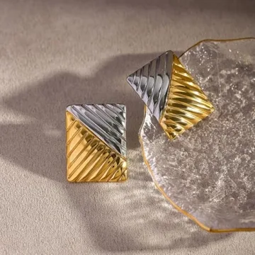 Chunky Square Statement Earrings for Women in Gold/Silver