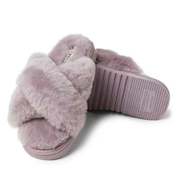 Fireside By Dearfoams Womens Newcastle Crossband All Over Shearling Easy On/Off Slide Slipper, Frosted Plum, 8 US