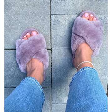 Fireside By Dearfoams Womens Newcastle Crossband All Over Shearling Easy On/Off Slide Slipper, Frosted Plum, 8 US