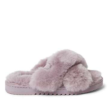 Fireside By Dearfoams Womens Newcastle Crossband All Over Shearling Easy On/Off Slide Slipper, Frosted Plum, 8 US