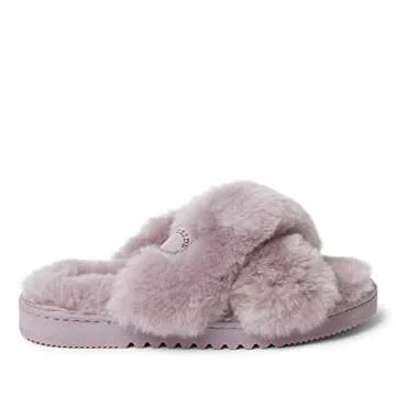 Fireside By Dearfoams Womens Newcastle Crossband All Over Shearling Easy On/Off Slide Slipper, Frosted Plum, 8 US