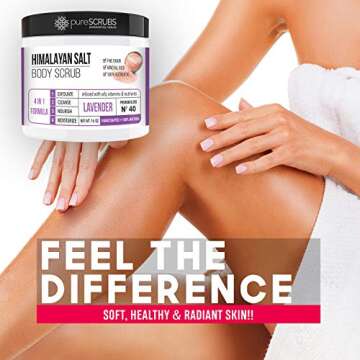 pureSCRUBS Premium Pink Himalayan Salt Body Scrub Set - Large 16oz LAVENDER SCRUB, Organic Essential Oils & Nutrients INCLUDES Wooden Stirring Spoon, Loofah & Mini Exfoliating Bar Soap