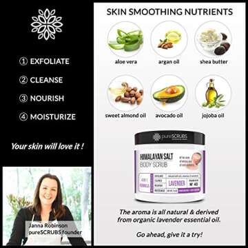 pureSCRUBS Premium Pink Himalayan Salt Body Scrub Set - Large 16oz LAVENDER SCRUB, Organic Essential Oils & Nutrients INCLUDES Wooden Stirring Spoon, Loofah & Mini Exfoliating Bar Soap