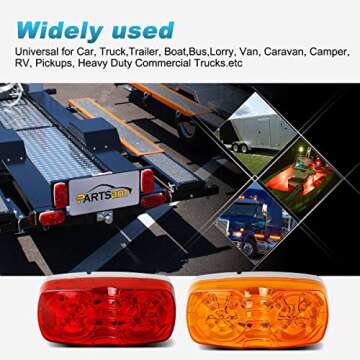 Partsam 14x Trailer RV Marker LED Light Double Bullseye 10 Diodes Clearance Light Red/Amber,[DOT Approved] 4x2 Tiger Eye/Double Bubble 12V Rectangular LED Side Marker Light Surface Mount Camper Truck