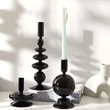 ZSYHCX Candlestick Holders, Glass Candle Holders for Table Centerpiece, Taper Candle Stand Modern Style Black Candle Holder for Wedding Decor and Dinner Party (Color : Black)