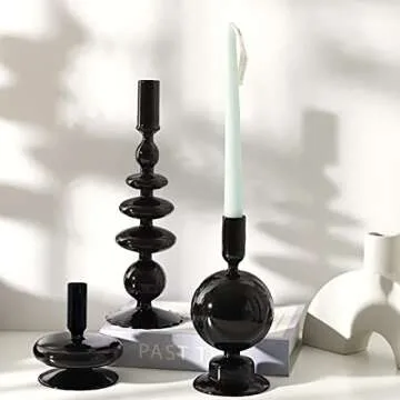 ZSYHCX Candlestick Holders, Glass Candle Holders for Table Centerpiece, Taper Candle Stand Modern Style Black Candle Holder for Wedding Decor and Dinner Party (Color : Black)