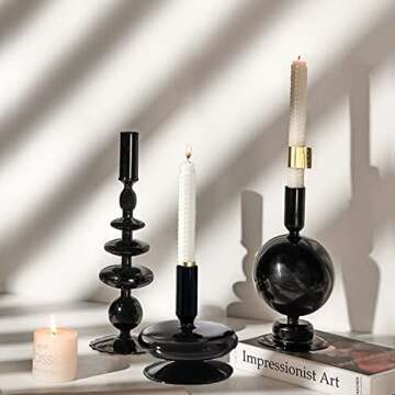 ZSYHCX Candlestick Holders, Glass Candle Holders for Table Centerpiece, Taper Candle Stand Modern Style Black Candle Holder for Wedding Decor and Dinner Party (Color : Black)