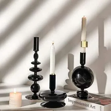 ZSYHCX Candlestick Holders, Glass Candle Holders for Table Centerpiece, Taper Candle Stand Modern Style Black Candle Holder for Wedding Decor and Dinner Party (Color : Black)